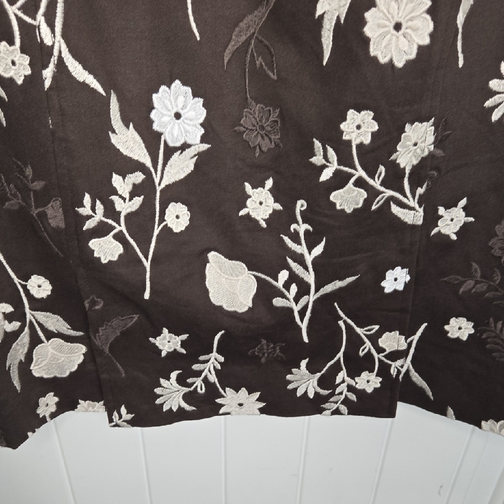Etcetera Cream & Chocolate Brown Embroidered Cotton Pencil Skirt – Boho Elegance - Picture 5 of 11